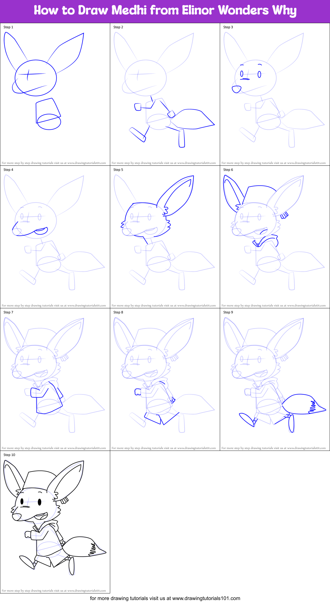 How to Draw Medhi from Elinor Wonders Why Printable Step by Step