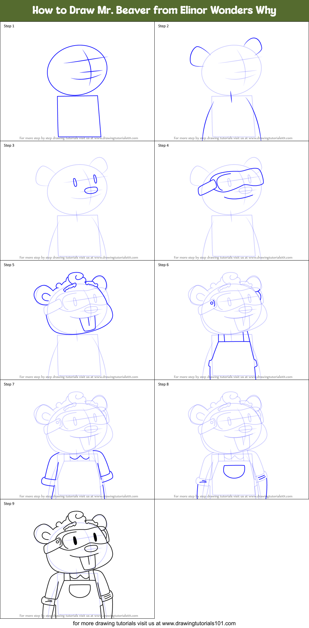 How to Draw Mr. Beaver from Elinor Wonders Why Printable Step by Step
