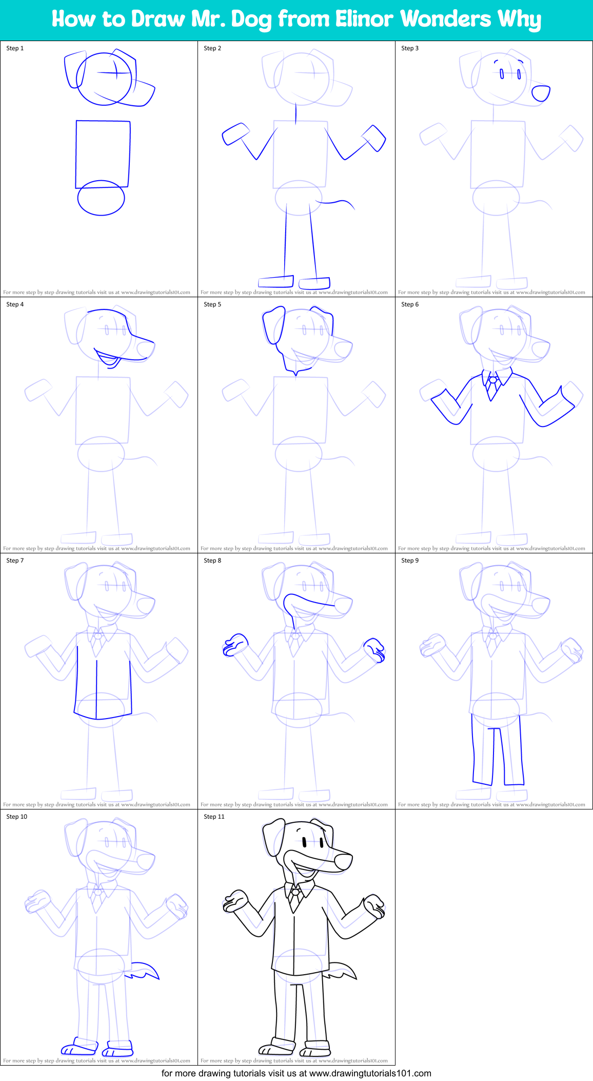 How to Draw Mr. Dog from Elinor Wonders Why Printable Step by Step