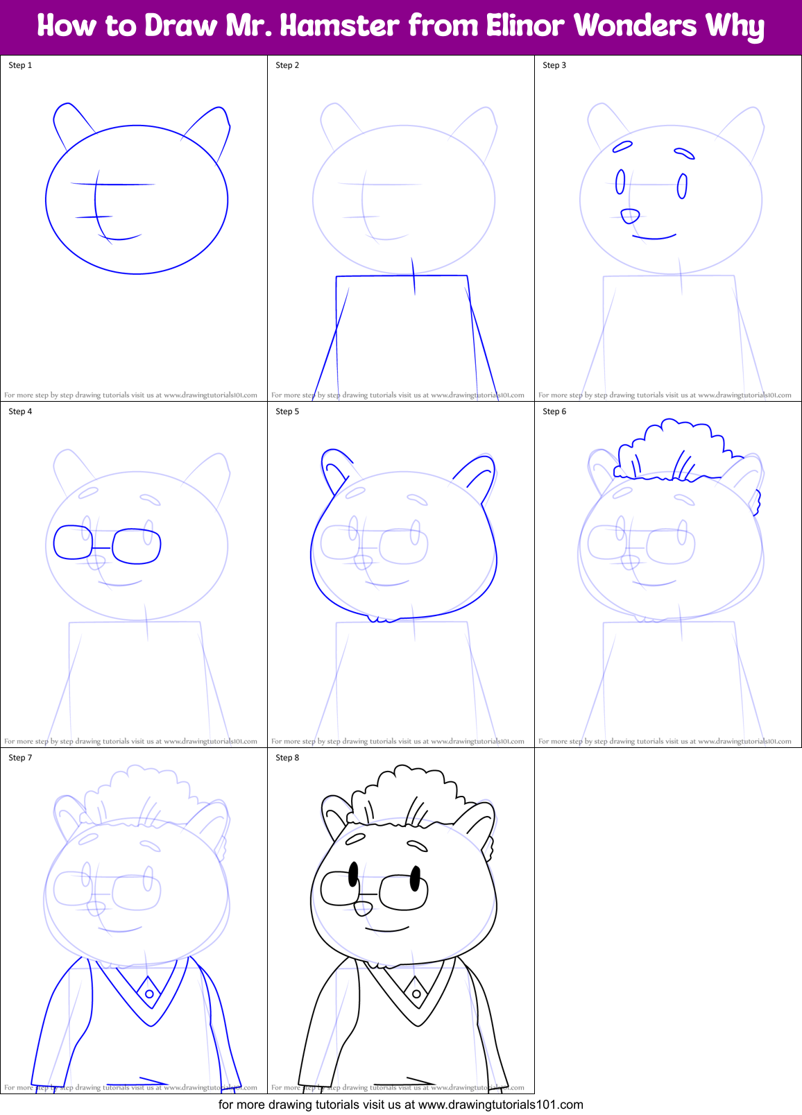 How to Draw Mr. Hamster from Elinor Wonders Why Printable Step by Step