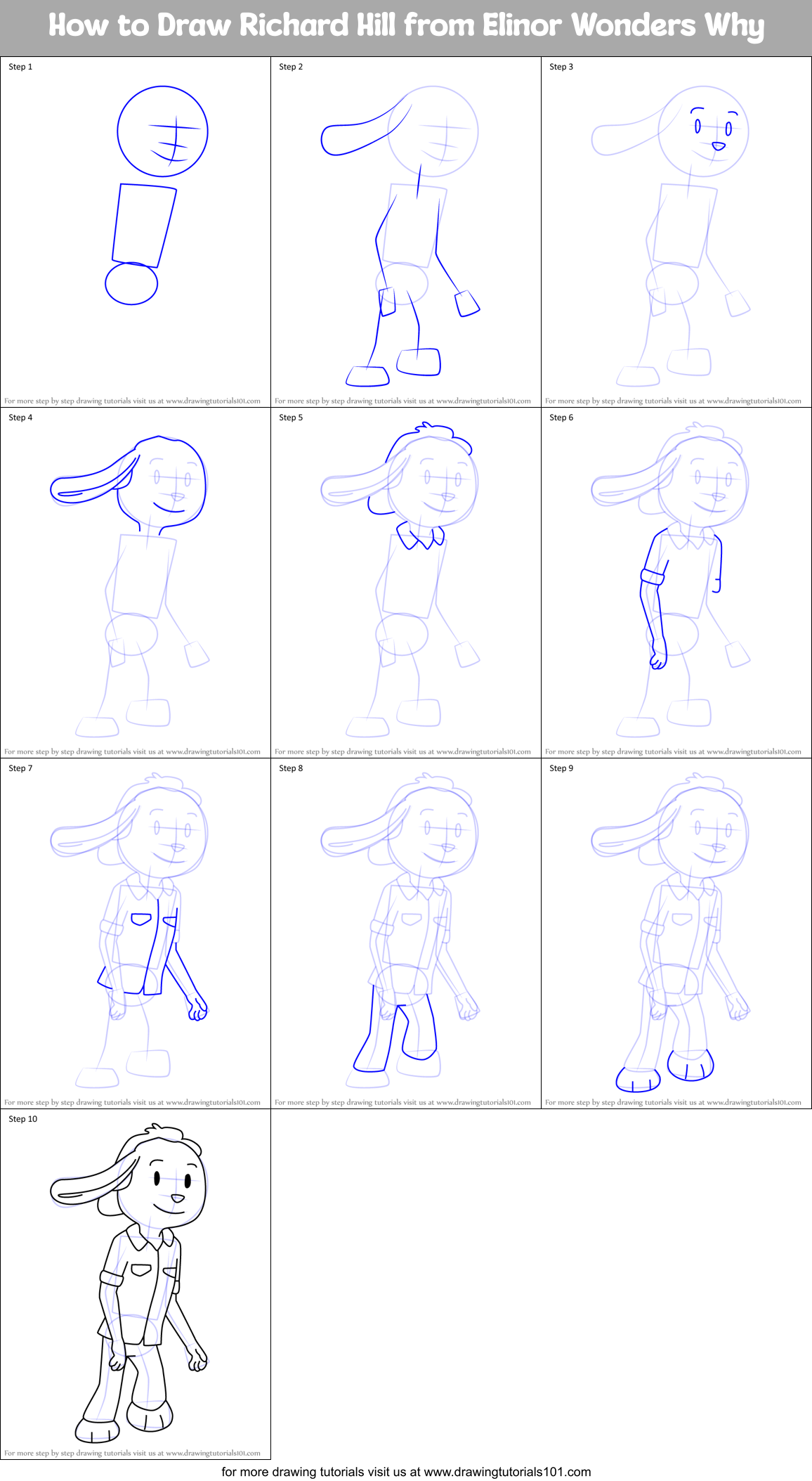 How to Draw Richard Hill from Elinor Wonders Why Printable Step by Step