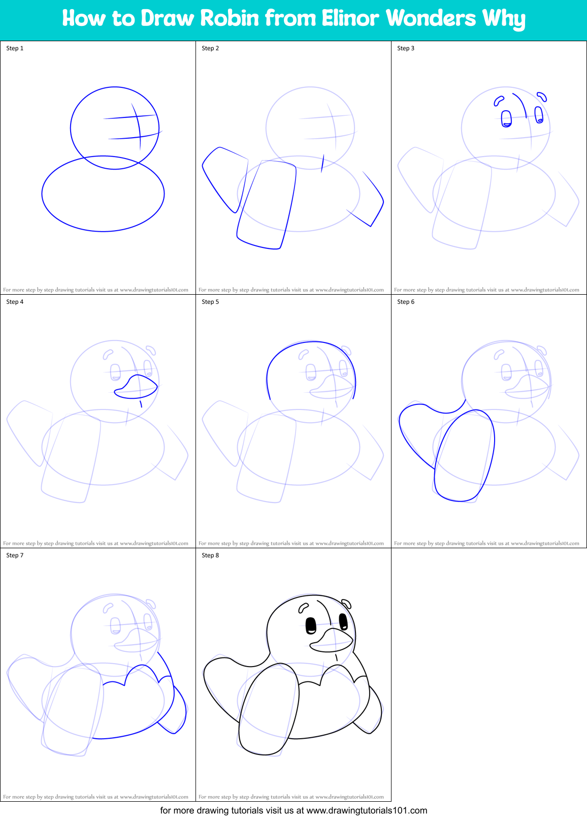 How to Draw Robin from Elinor Wonders Why Printable Step by Step