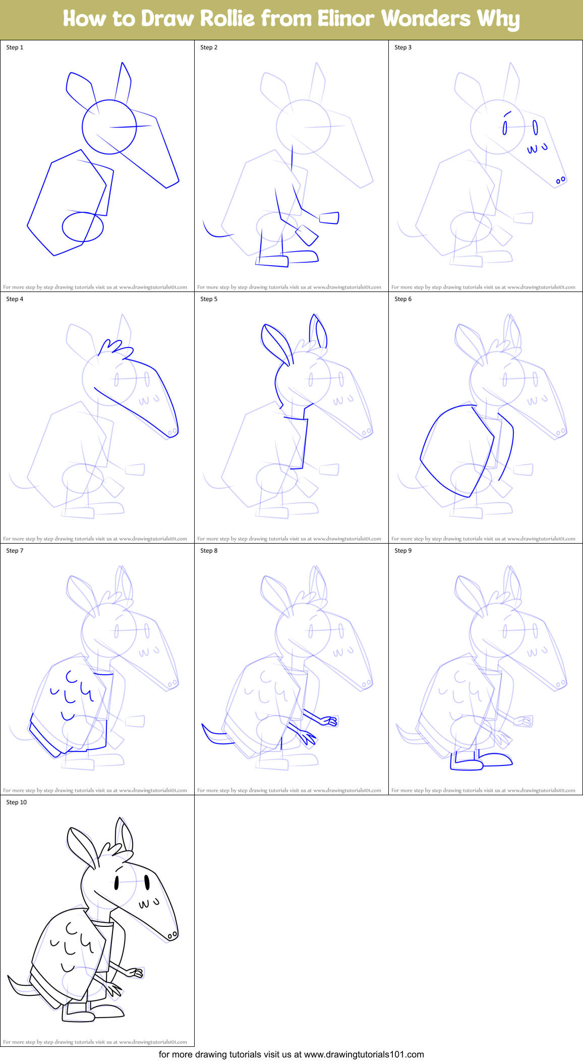 How to Draw Rollie from Elinor Wonders Why Printable Step by Step