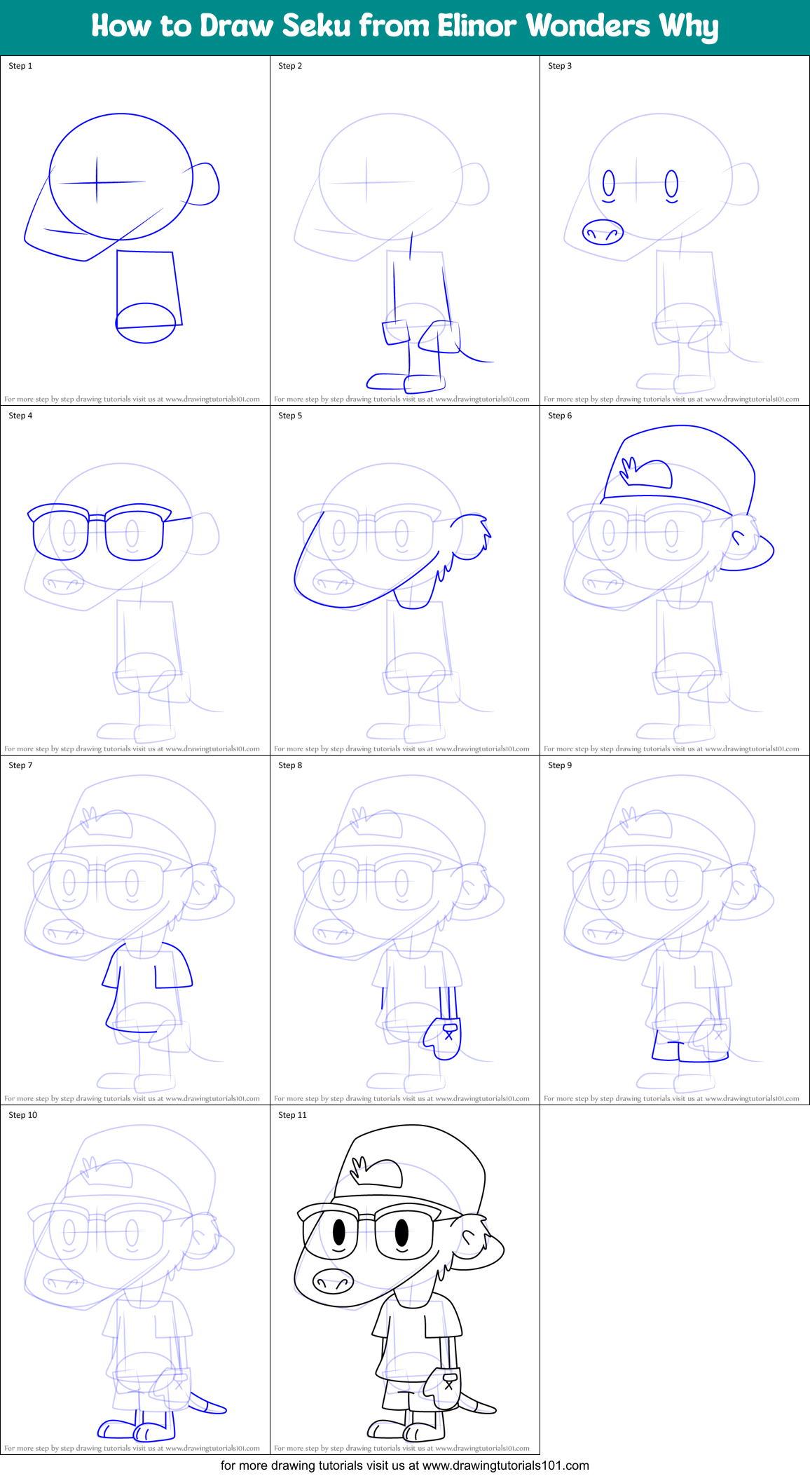 How to Draw Seku from Elinor Wonders Why Printable Step by Step