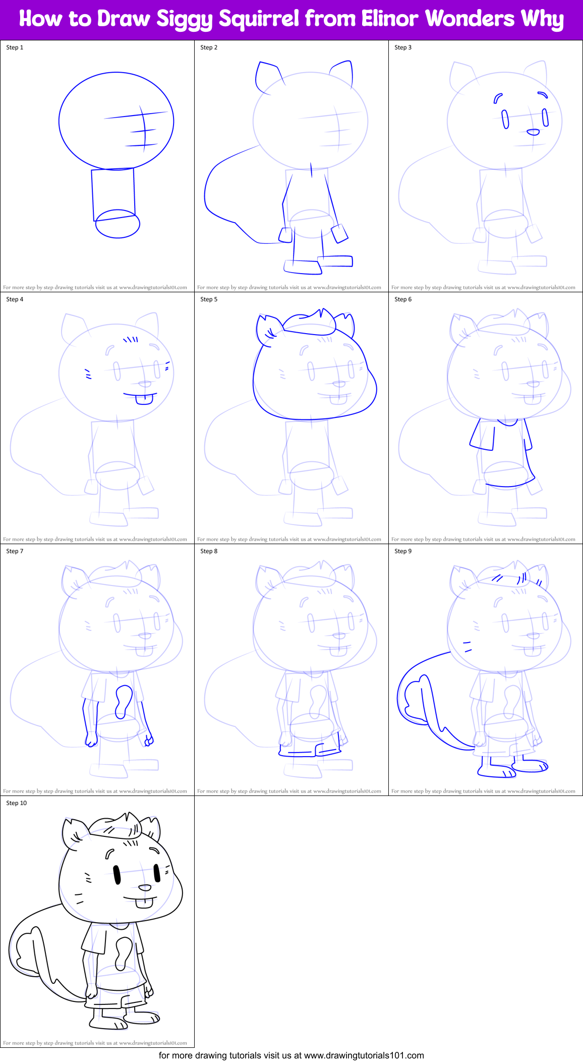 How to Draw Siggy Squirrel from Elinor Wonders Why Printable Step by Step