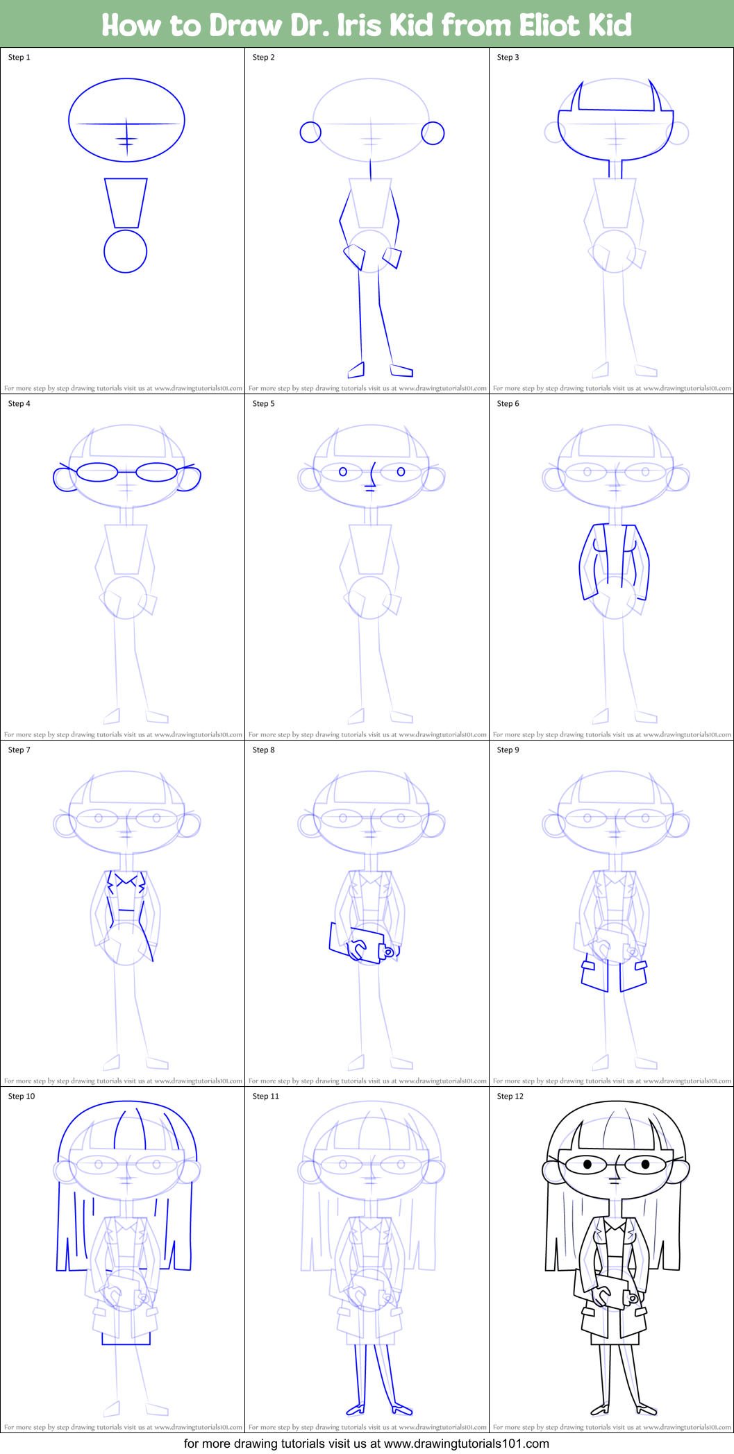 How to Draw Dr. Iris Kid from Eliot Kid Printable Step by Step