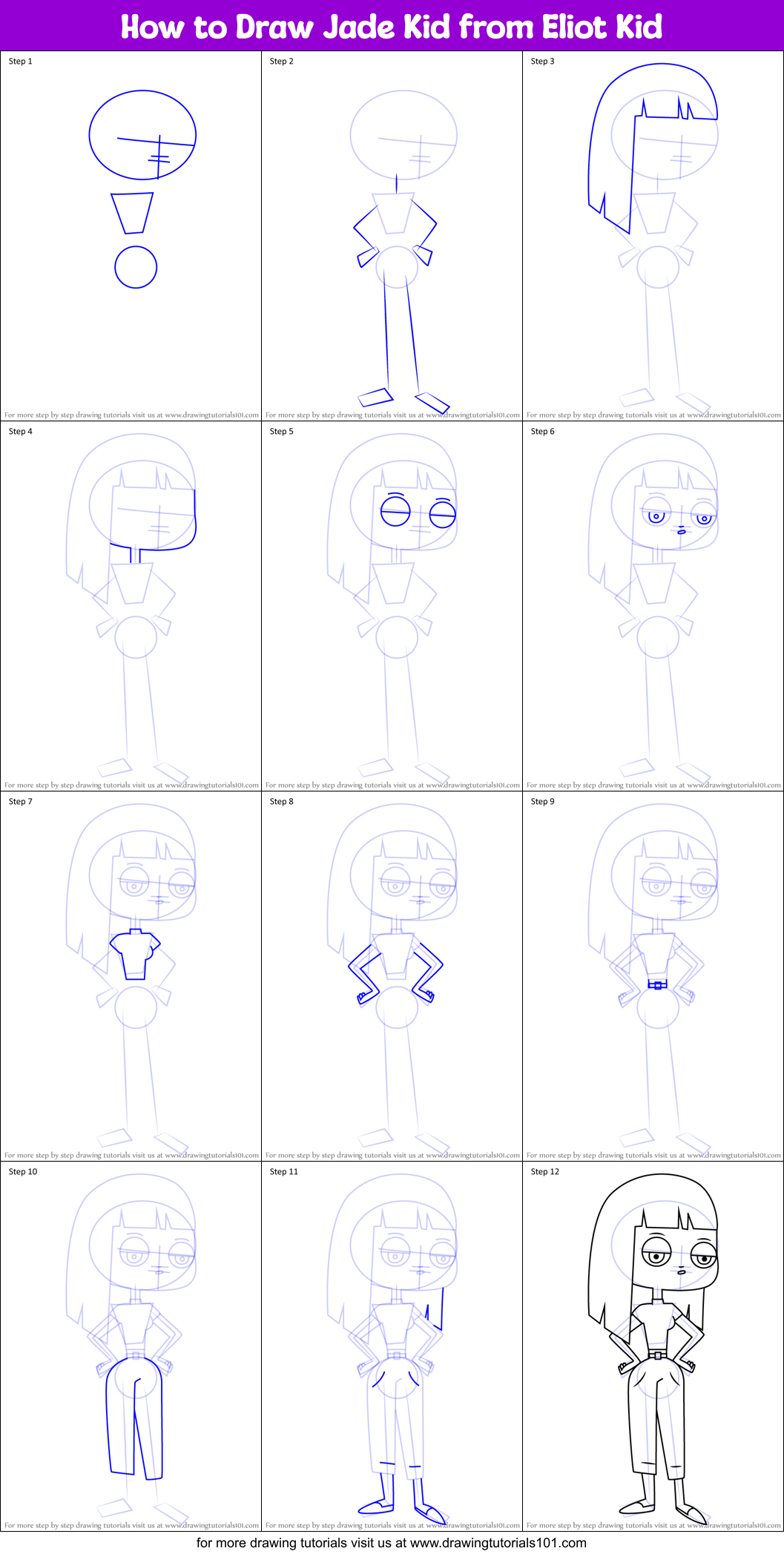 How to Draw Jade Kid from Eliot Kid Printable Step by Step