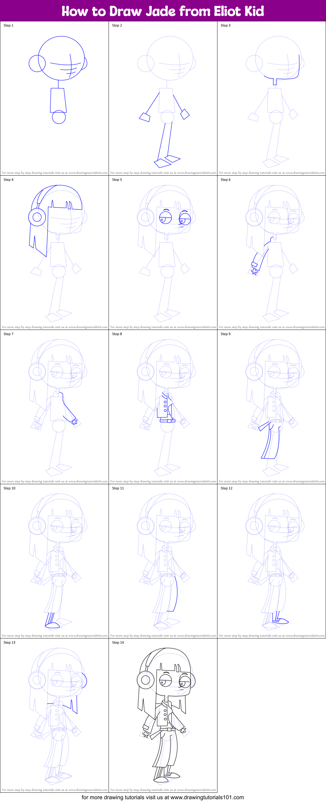 How to Draw Jade from Eliot Kid Printable Step by Step