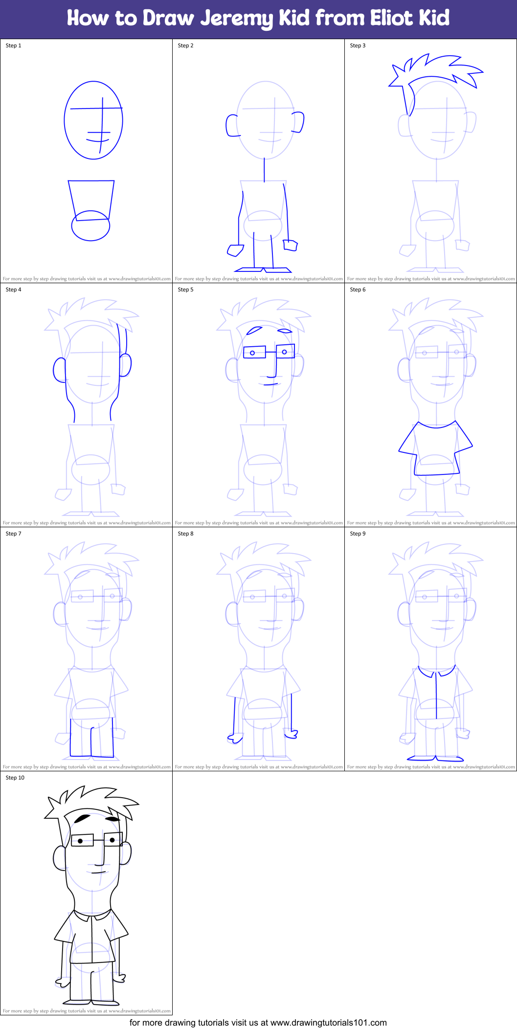 How to Draw Jeremy Kid from Eliot Kid Printable Step by Step