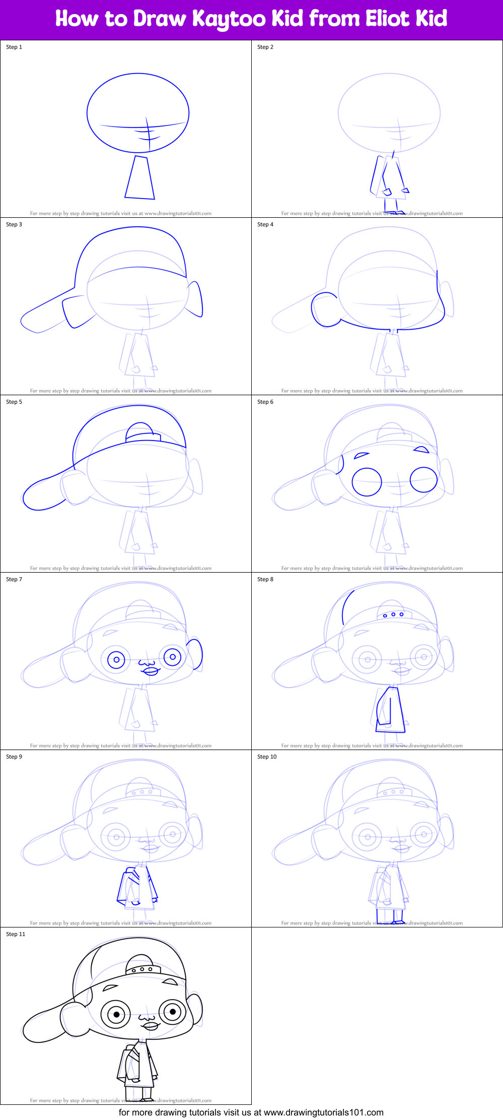 How to Draw Kaytoo Kid from Eliot Kid Printable Step by Step