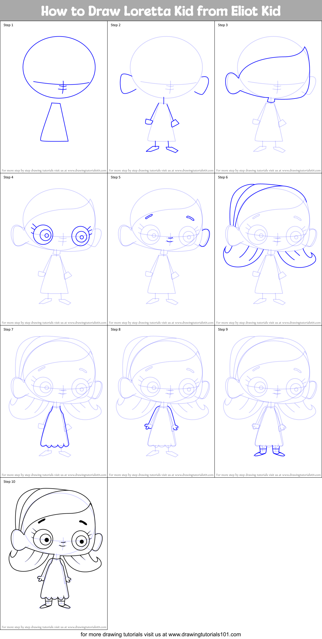 How to Draw Loretta Kid from Eliot Kid Printable Step by Step