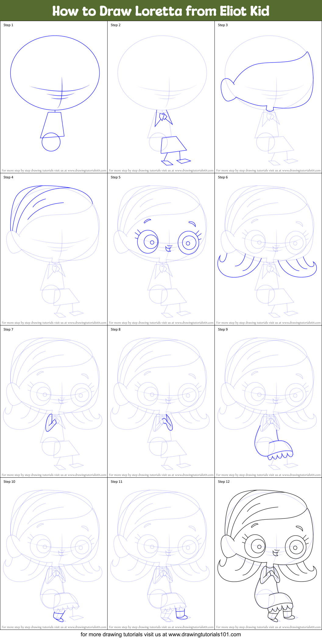 How to Draw Loretta from Eliot Kid Printable Step by Step