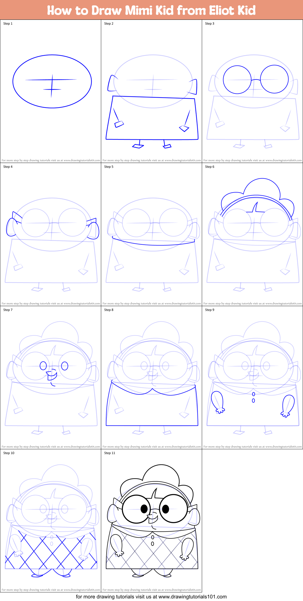 How to Draw Mimi Kid from Eliot Kid Printable Step by Step