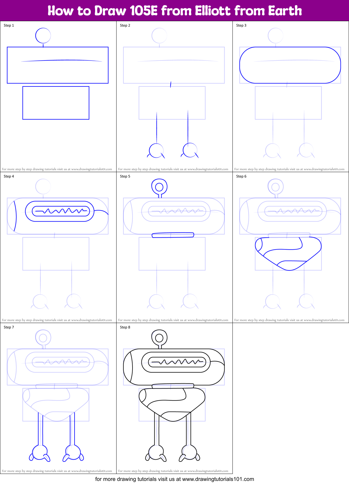 How to Draw 105E from Elliott from Earth Printable Step by Step