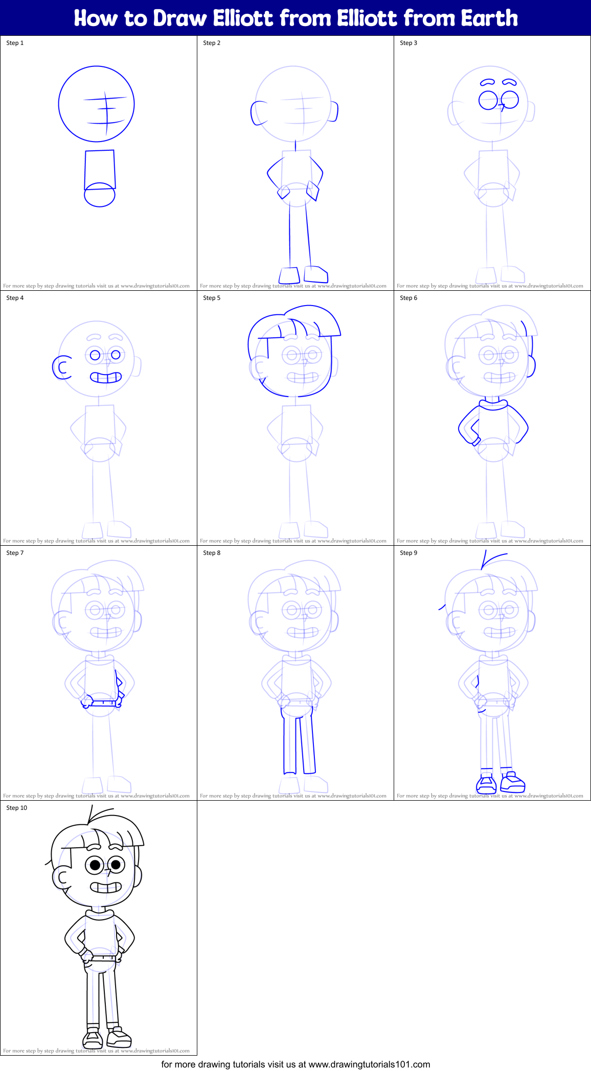 How to Draw Elliott from Elliott from Earth Printable Step by Step