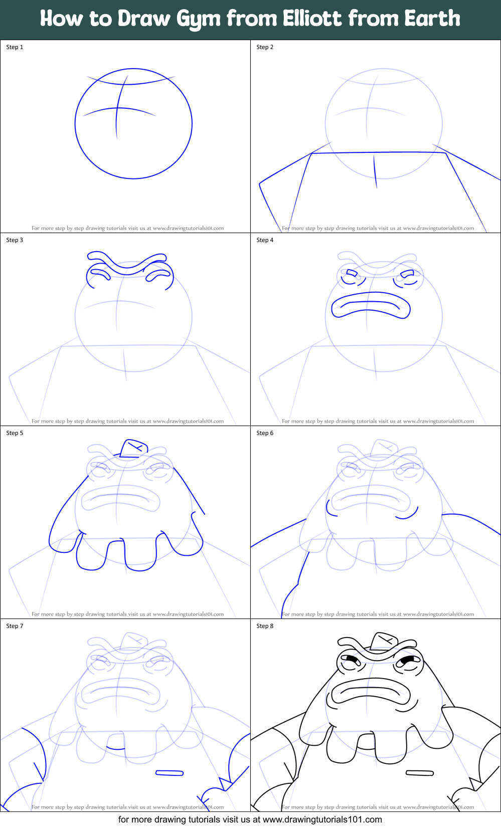 How to Draw Gym from Elliott from Earth Printable Step by Step