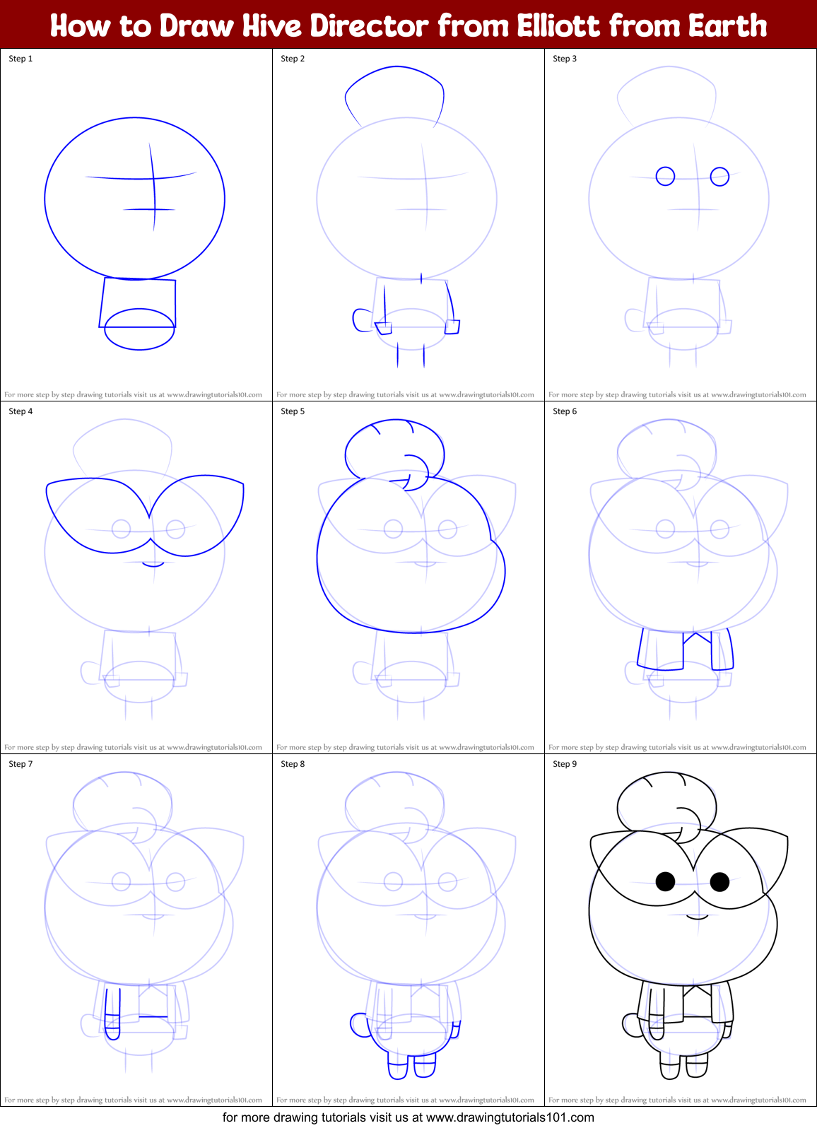 How to Draw Hive Director from Elliott from Earth Printable Step by Step