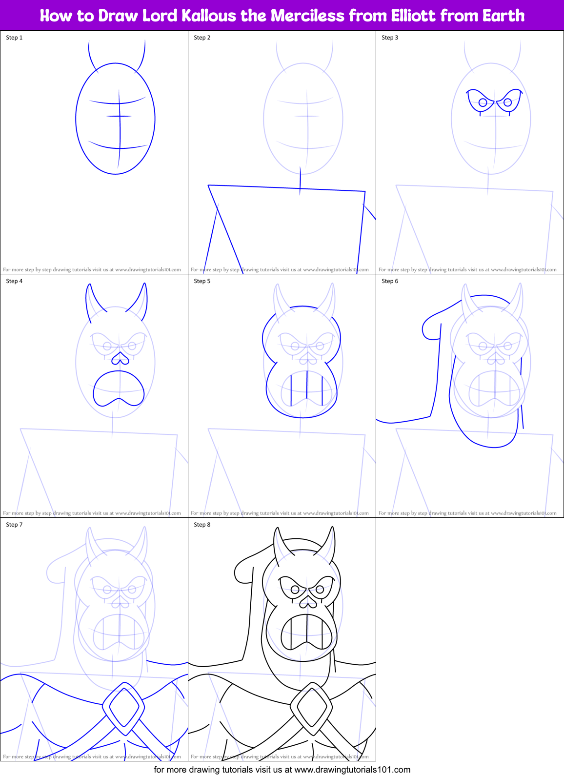 How to Draw Lord Kallous the Merciless from Elliott from Earth Printable Step by Step