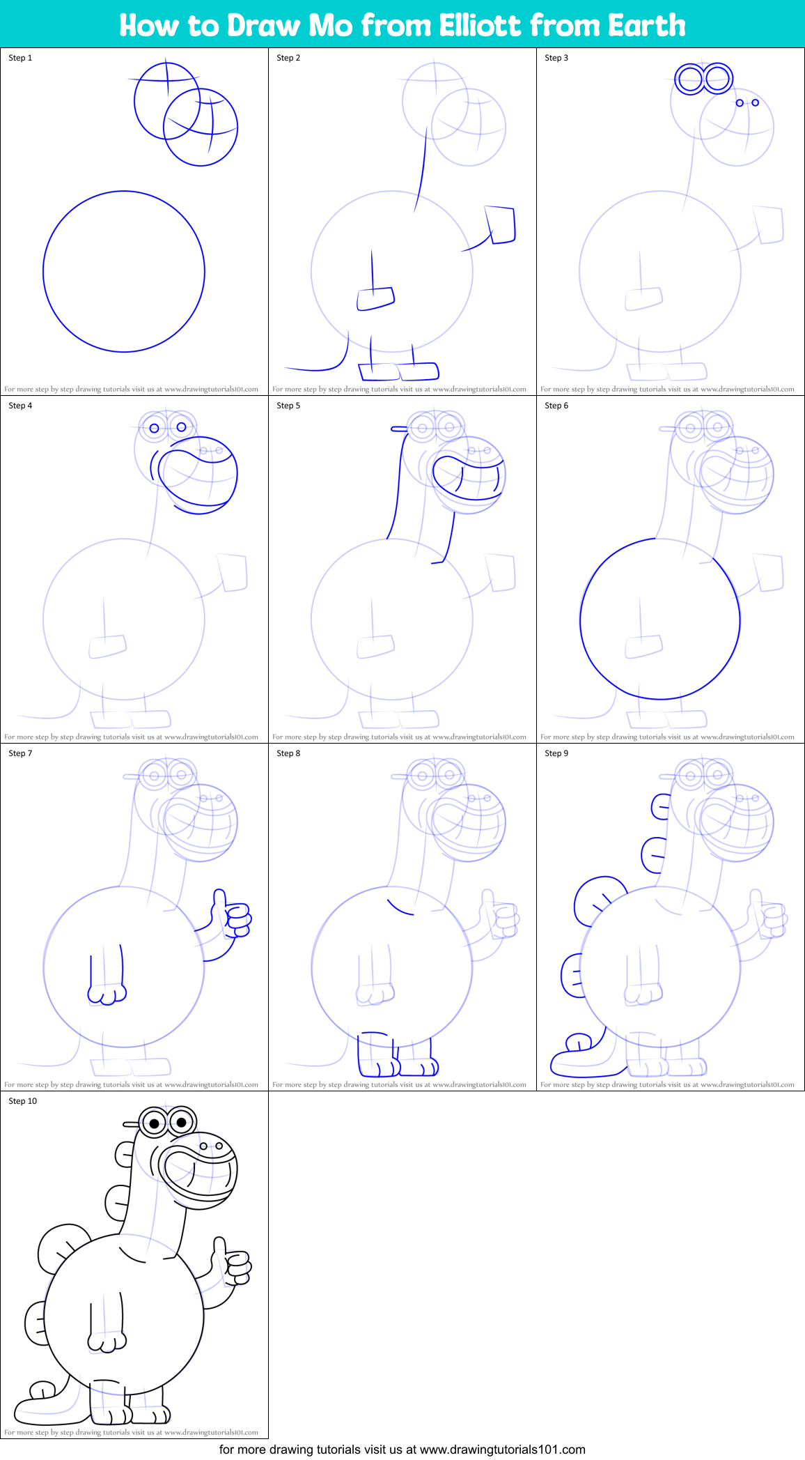 How to Draw Mo from Elliott from Earth Printable Step by Step