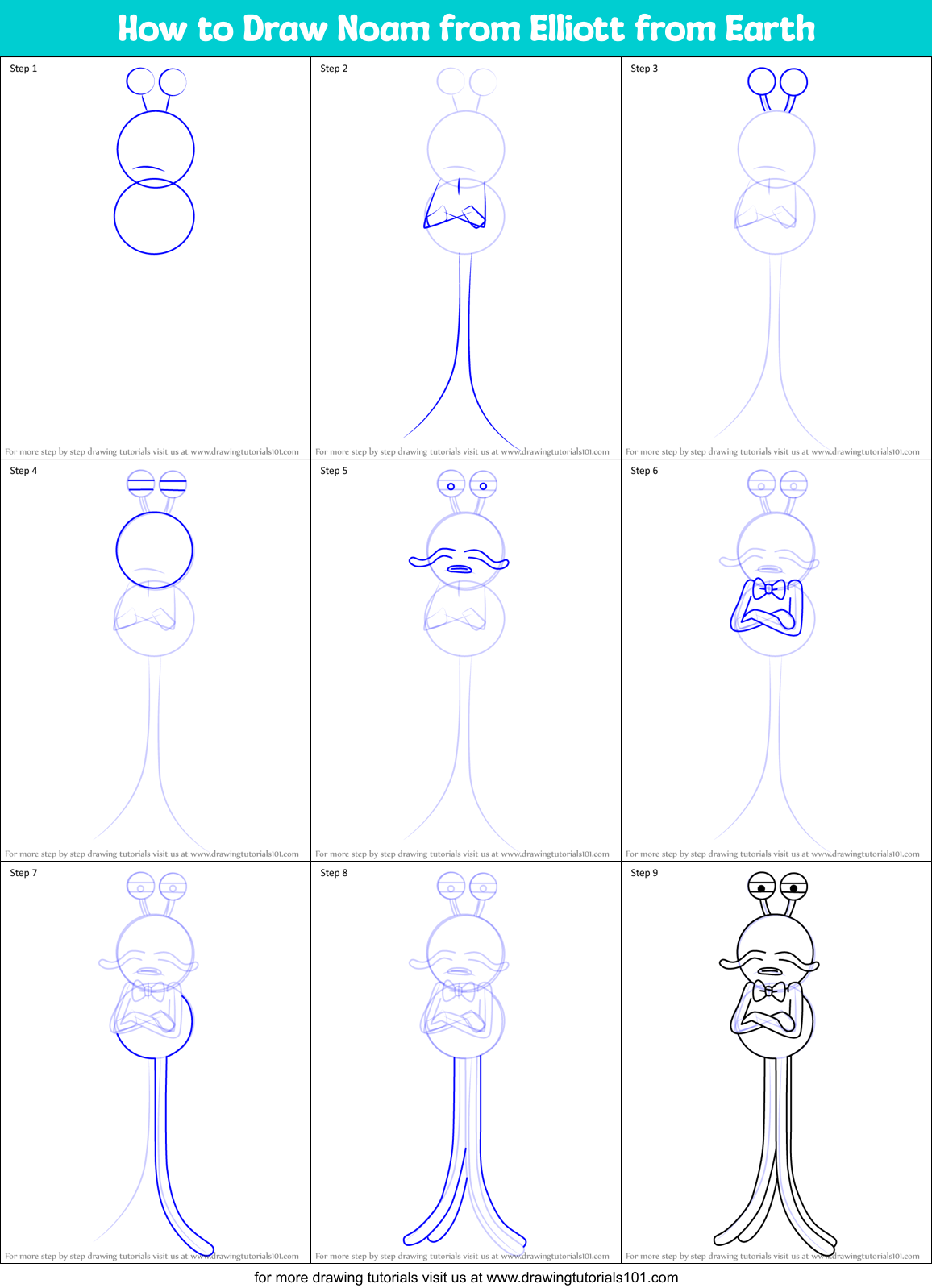 How to Draw Noam from Elliott from Earth Printable Step by Step