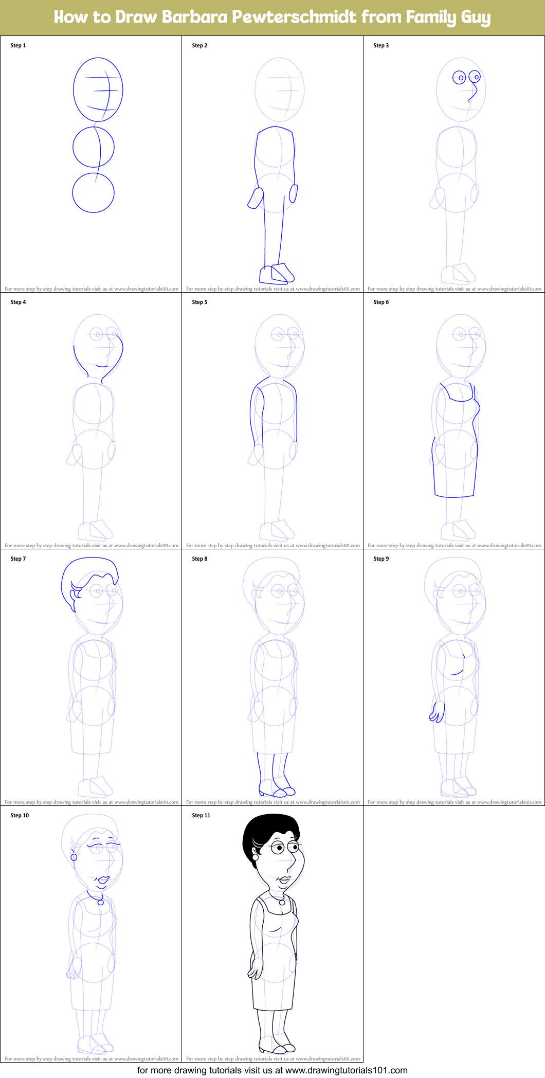 How to Draw Barbara Pewterschmidt from Family Guy Printable Step by Step