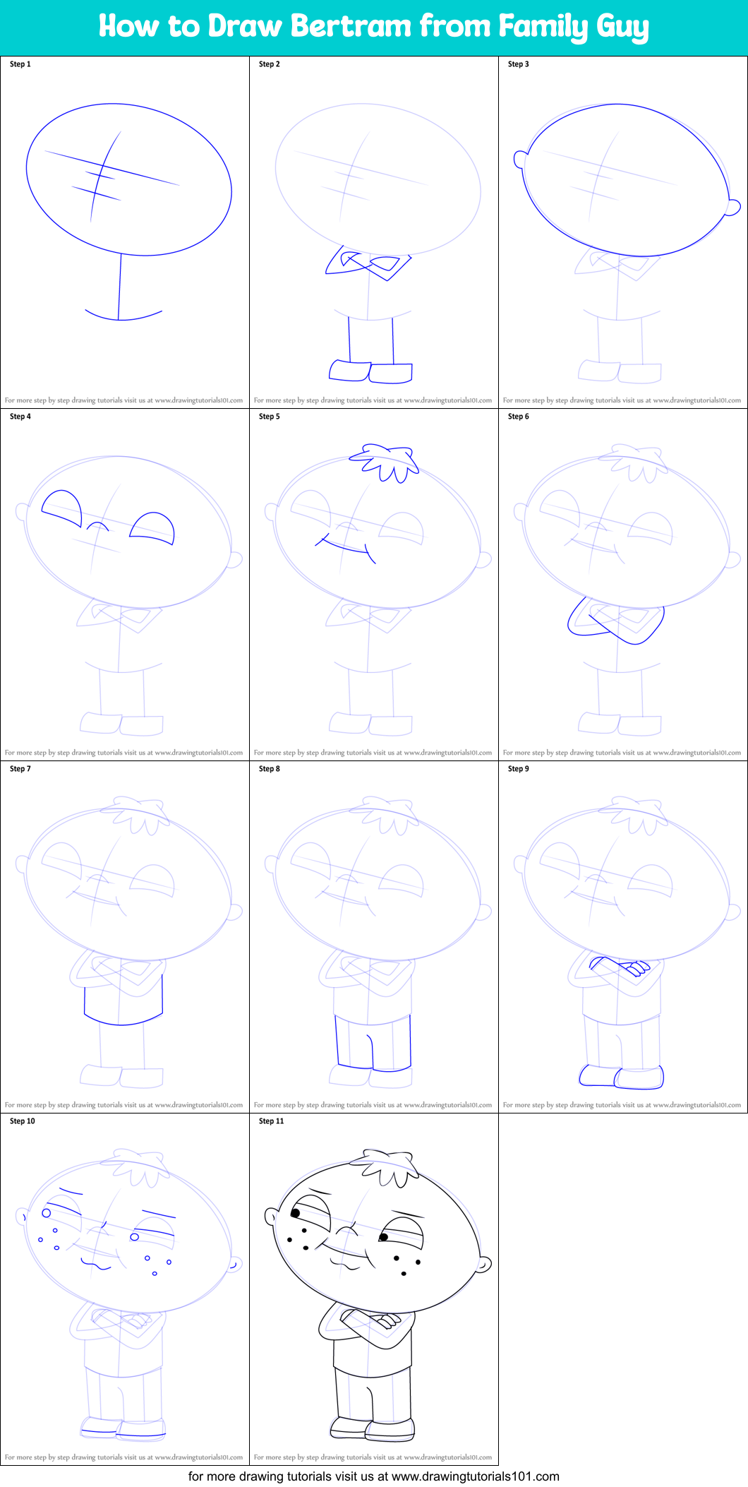 How to Draw Bertram from Family Guy Printable Step by Step