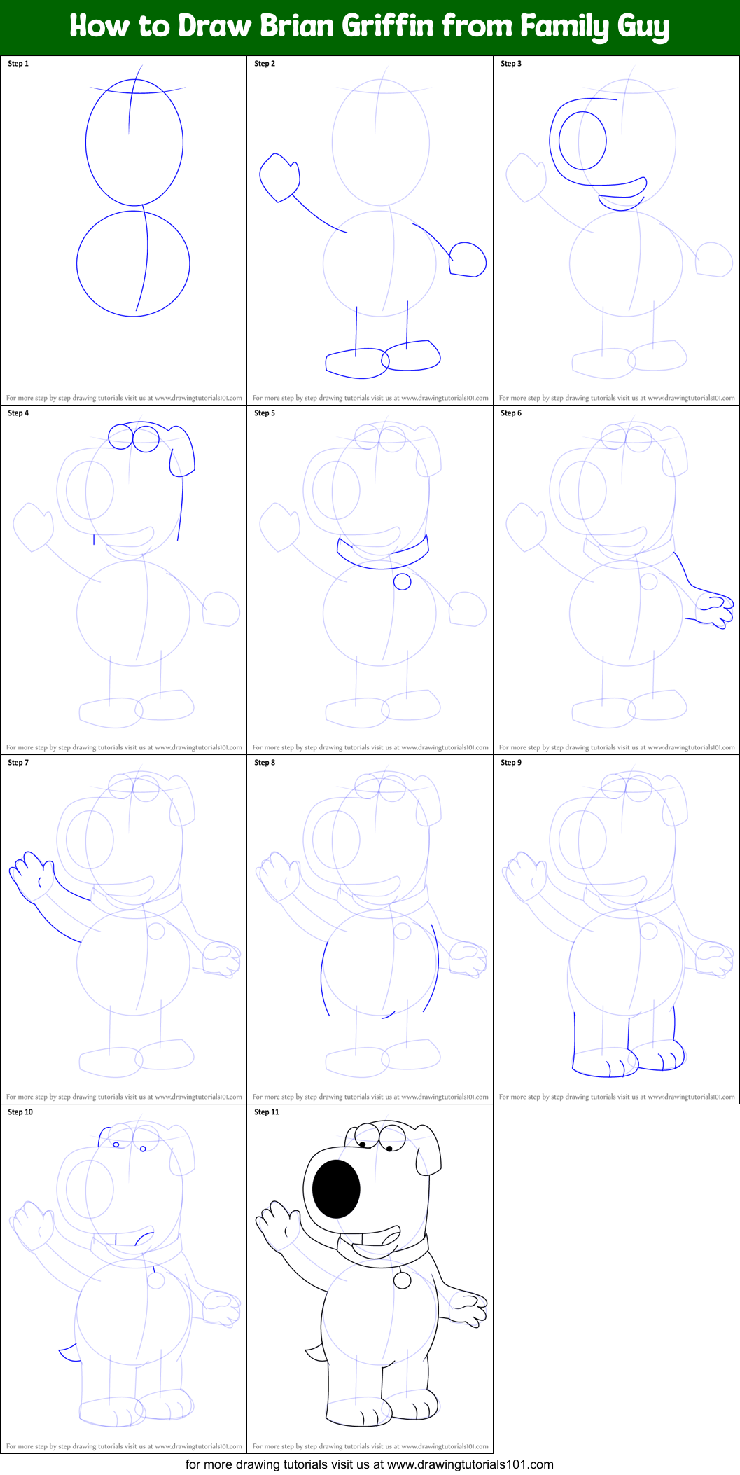 How to Draw Brian Griffin from Family Guy Printable Step by Step
