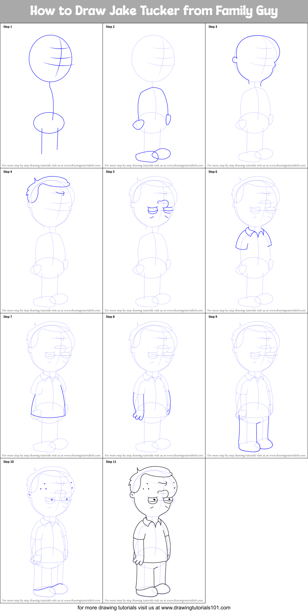 How to Draw Jake Tucker from Family Guy Printable Step by Step