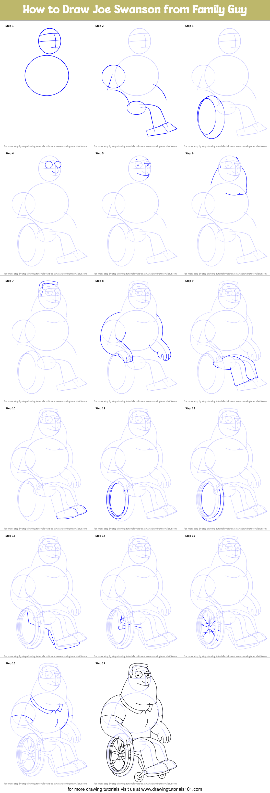 How to Draw Joe Swanson from Family Guy Printable Step by Step