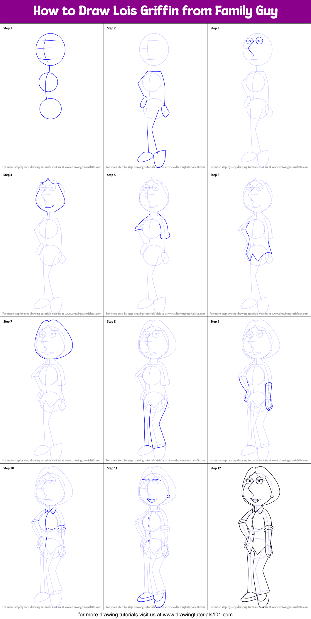 How to Draw Lois Griffin from Family Guy Printable Step by Step