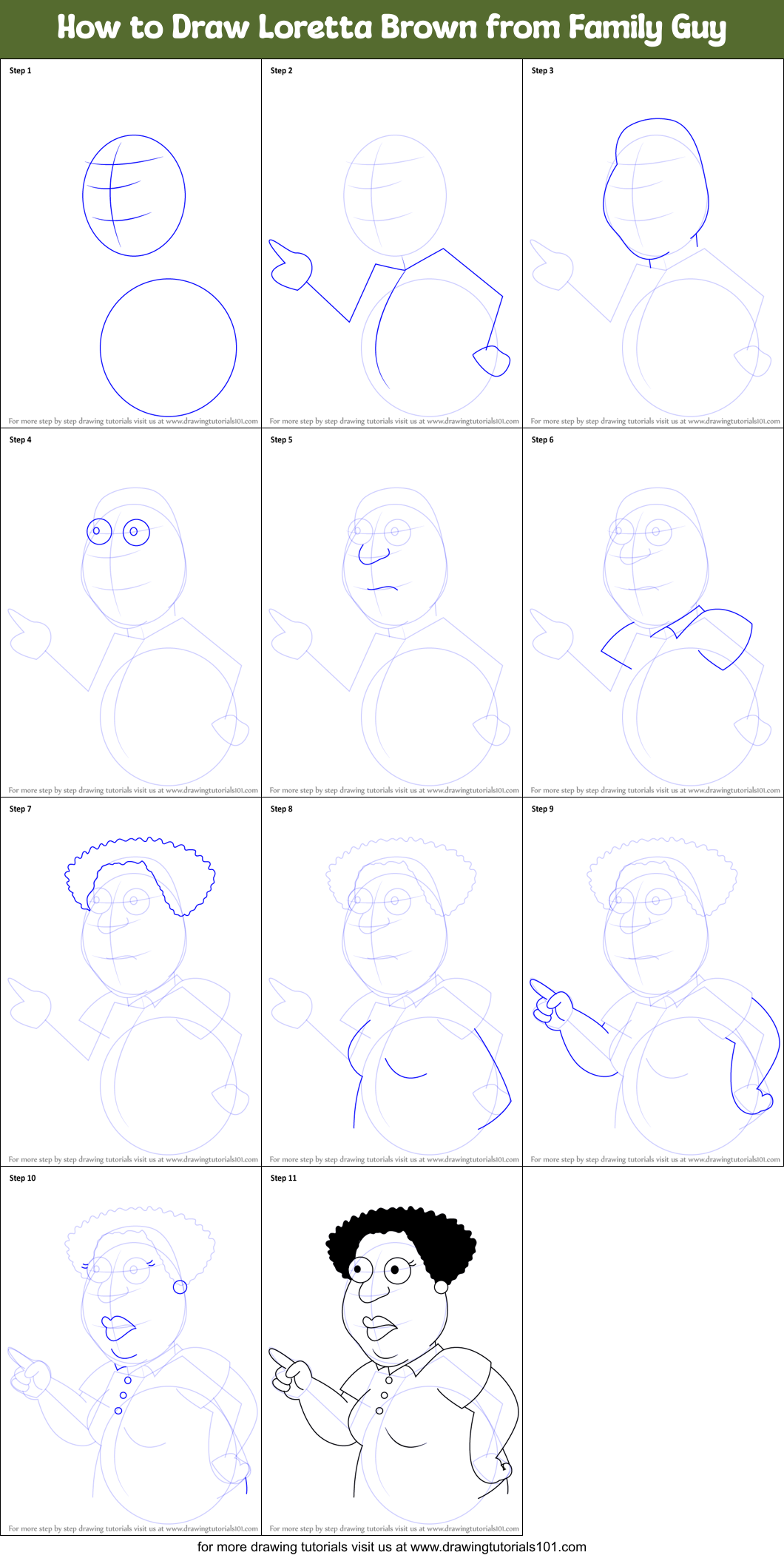 How to Draw Loretta Brown from Family Guy Printable Step by Step