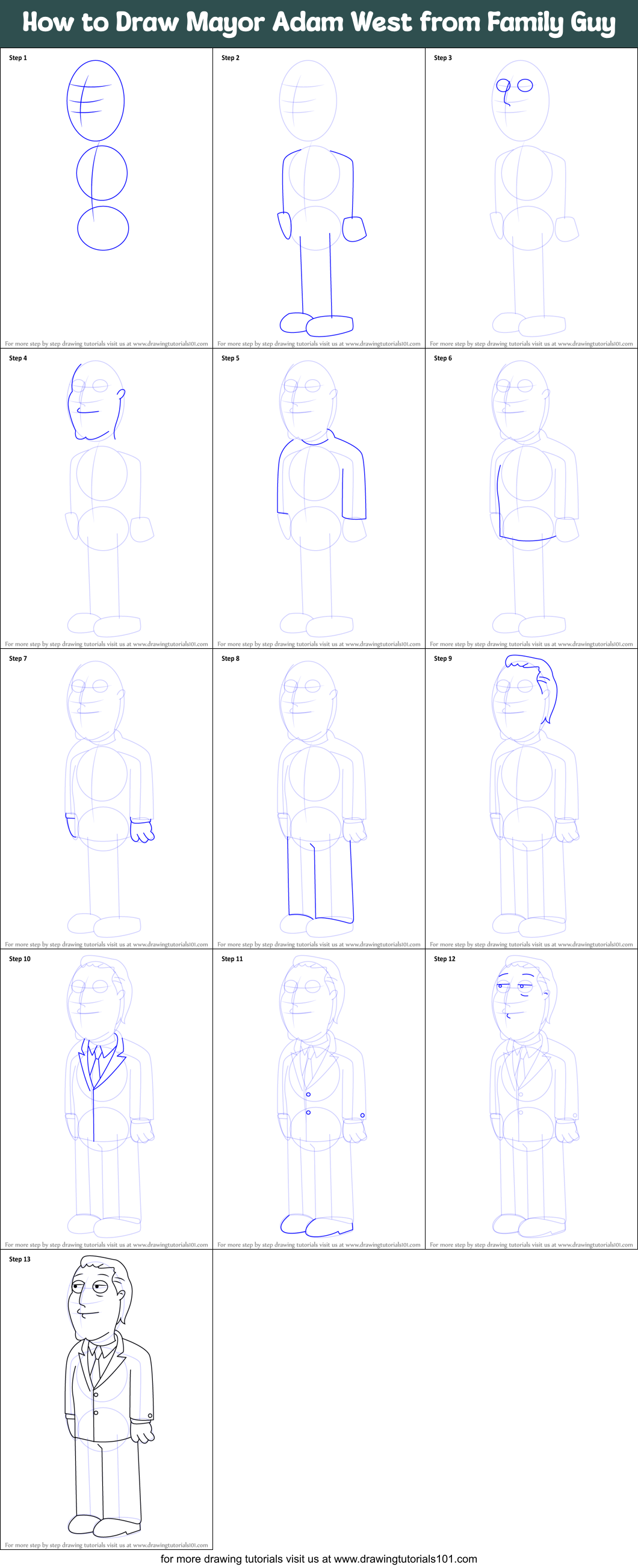 How to Draw Mayor Adam West from Family Guy Printable Step by Step