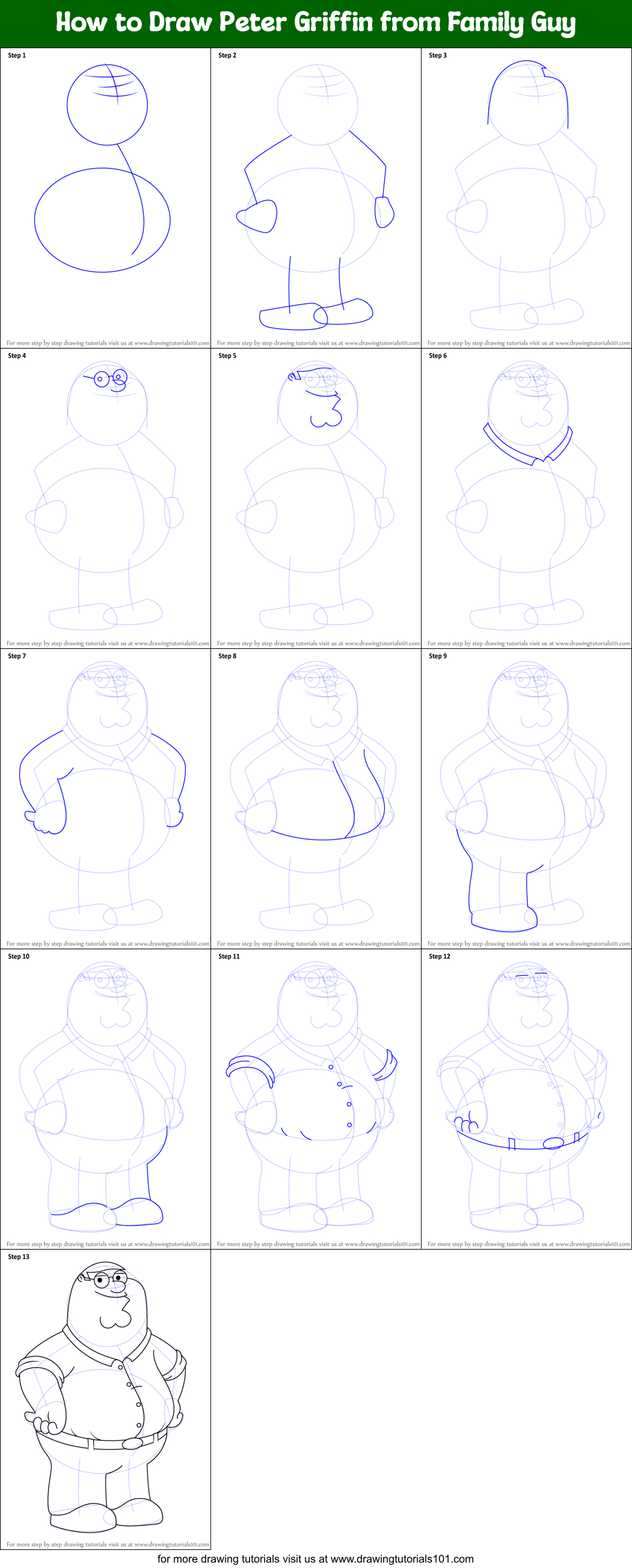 how to draw peter from family guy step by step