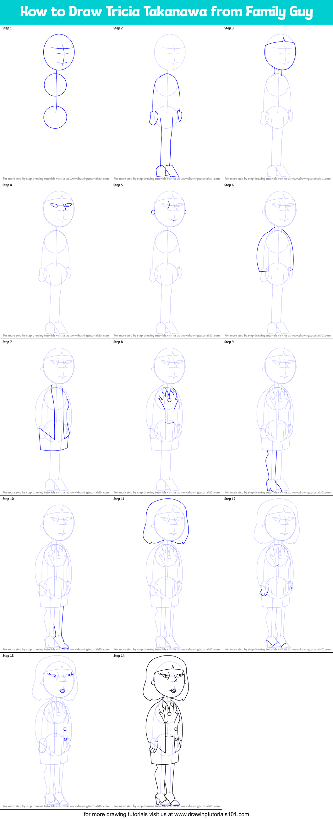 How to Draw Tricia Takanawa from Family Guy Printable Step by Step