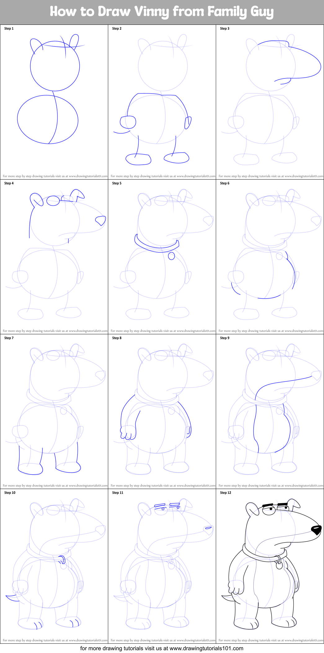 How to Draw Vinny from Family Guy Printable Step by Step