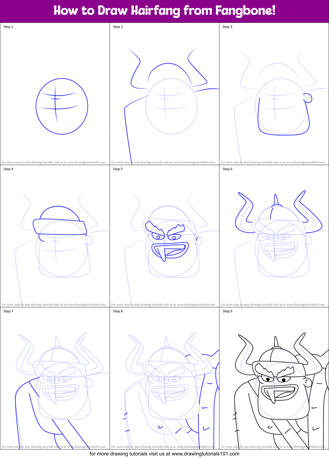 How to Draw Hairfang from Fangbone! Printable Step by Step