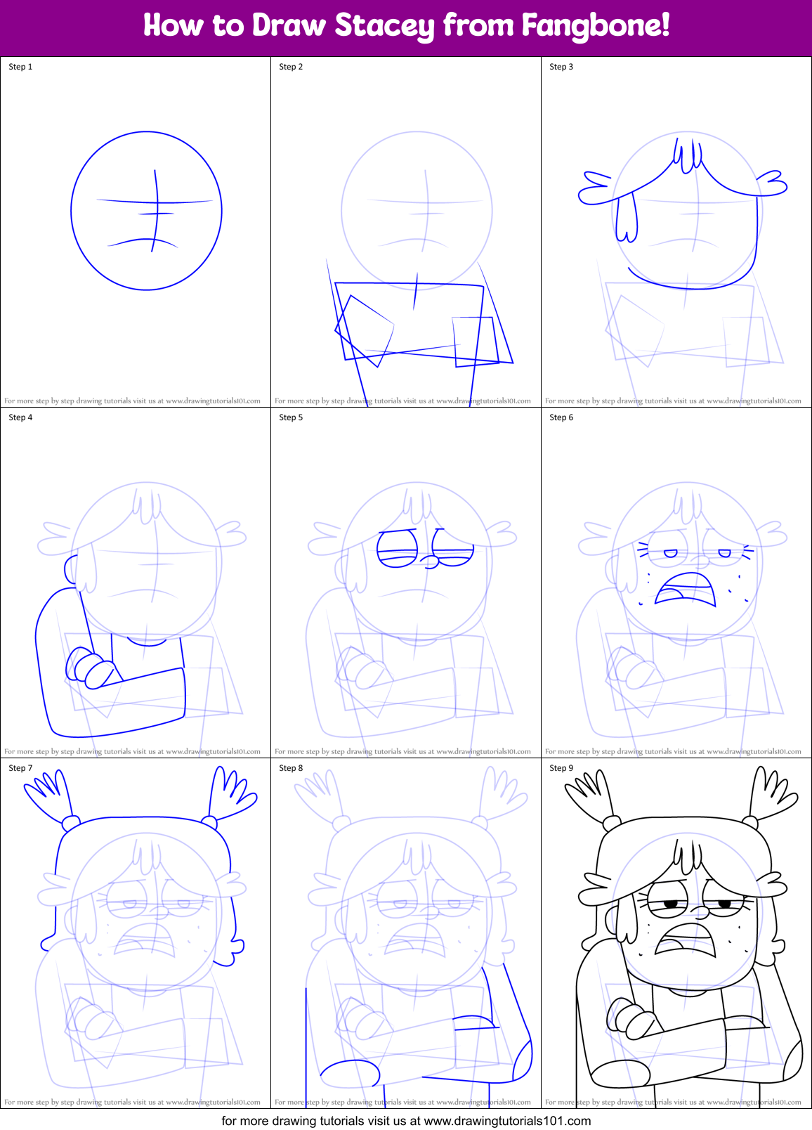 How to Draw Stacey from Fangbone! Printable Step by Step