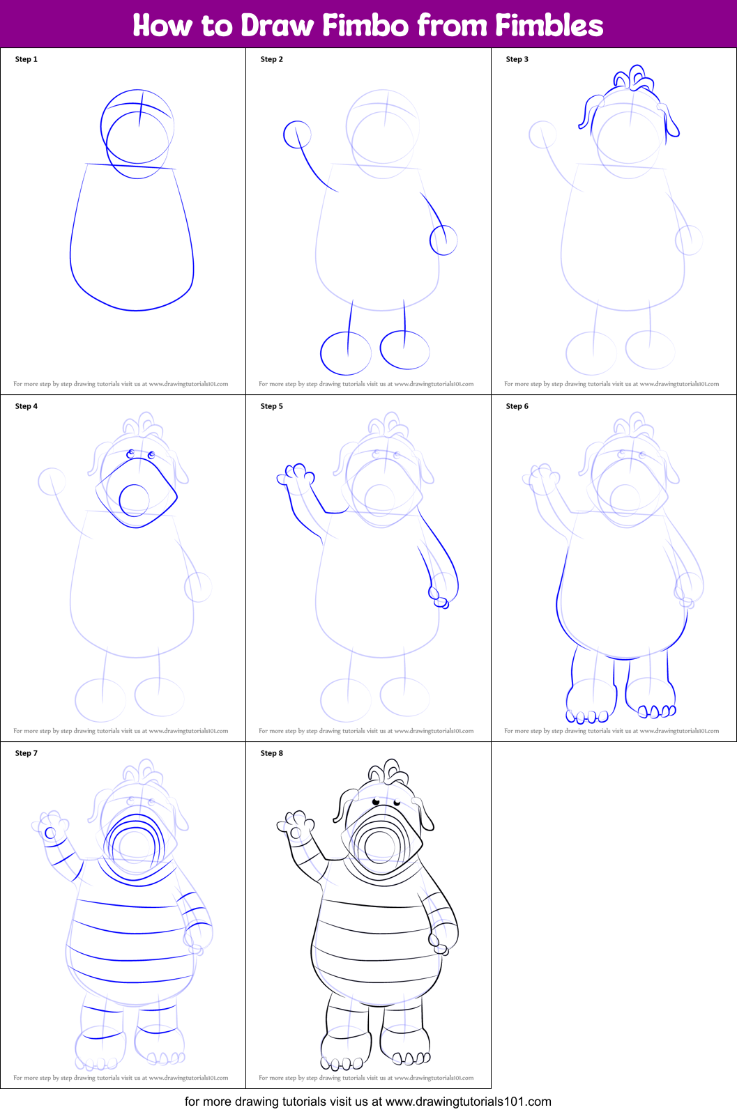 How to Draw Fimbo from Fimbles Printable Step by Step