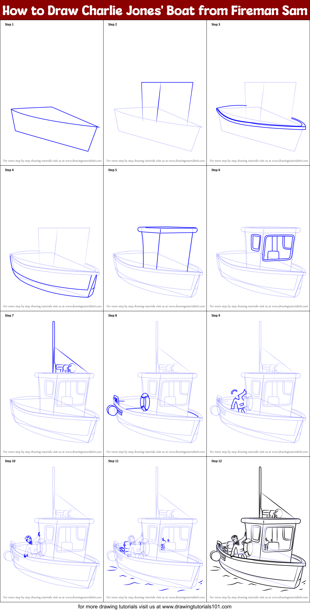 How to Draw Charlie Jones' Boat from Fireman Sam Printable Step by Step