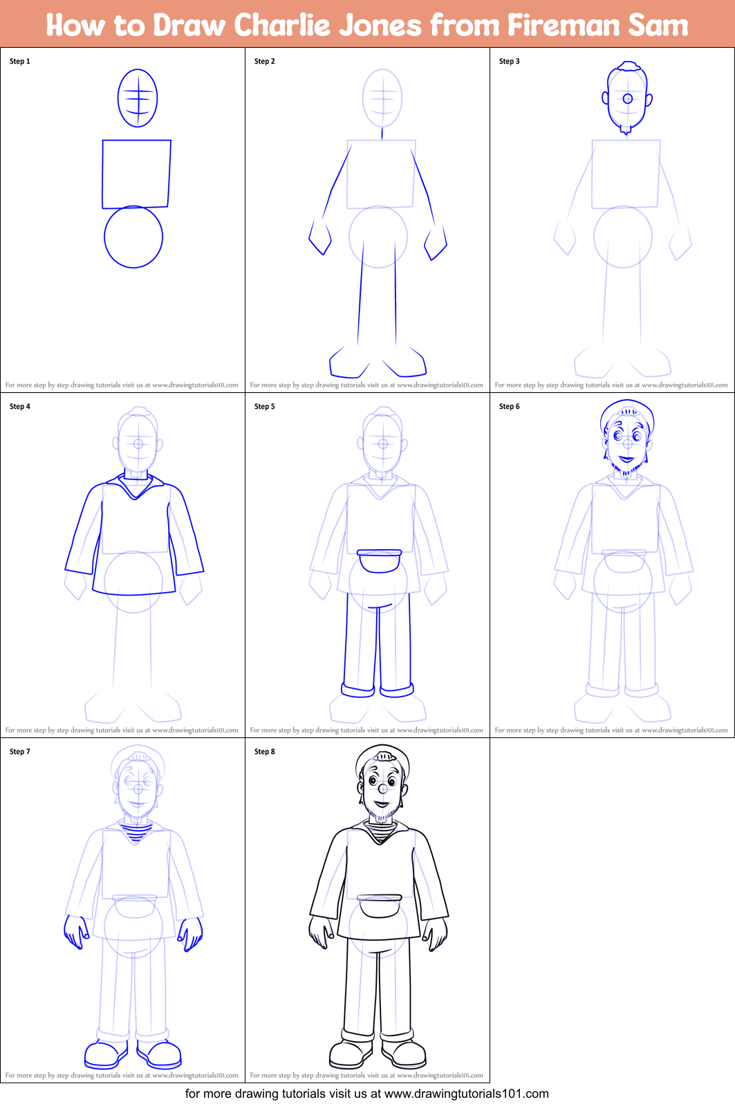 How to Draw Charlie Jones from Fireman Sam Printable Step by Step