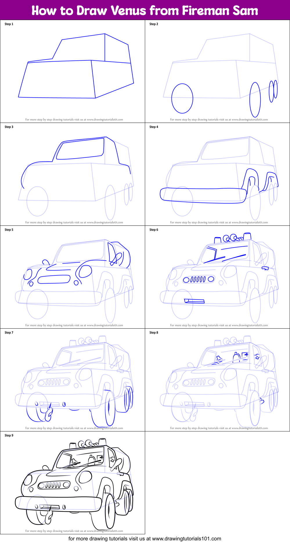 How to Draw Venus from Fireman Sam Printable Step by Step