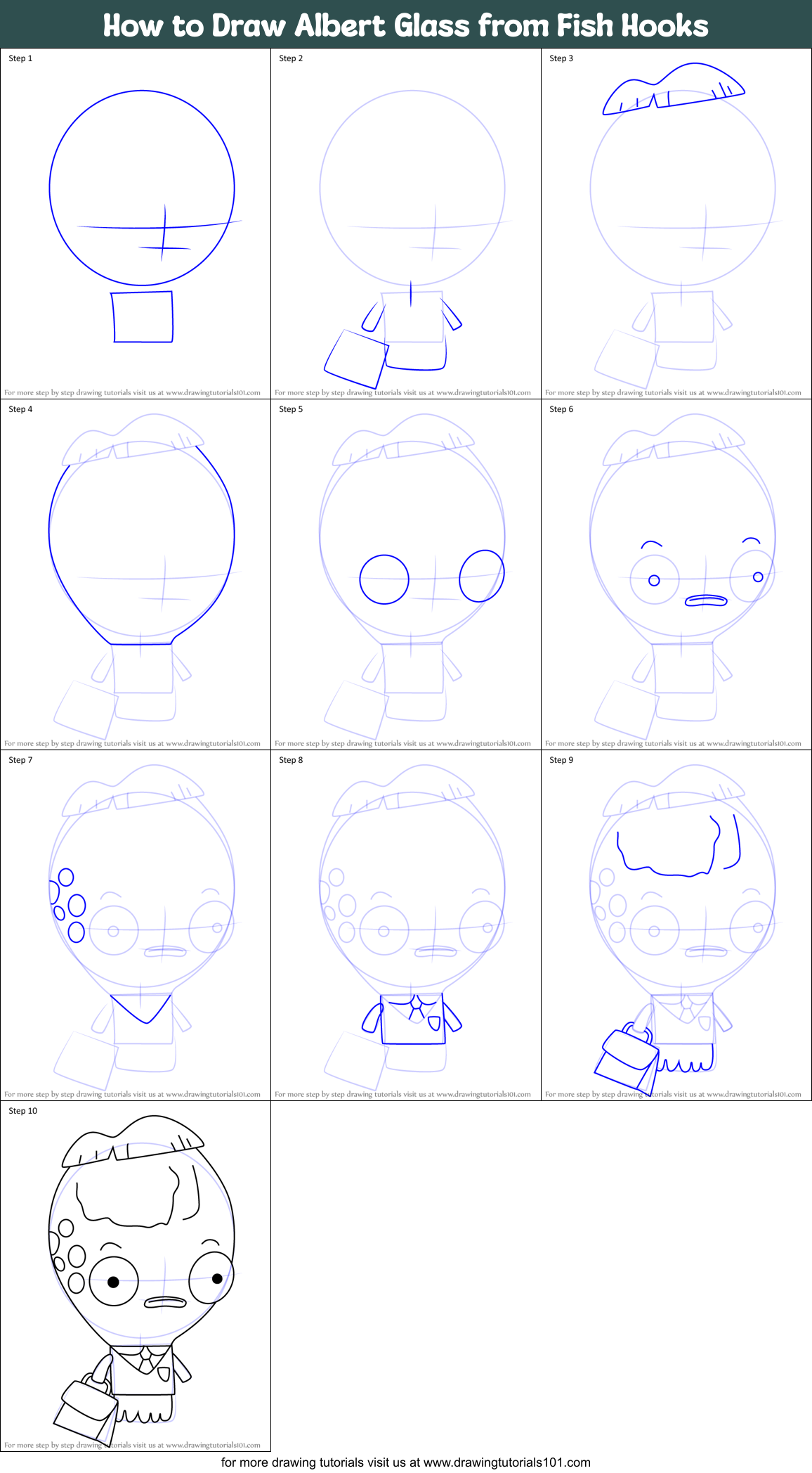 How to Draw Albert Glass from Fish Hooks Printable Step by Step