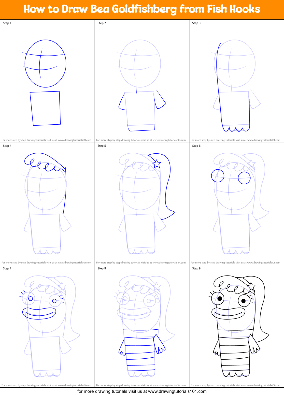 How to Draw Bea Goldfishberg from Fish Hooks Printable Step by Step