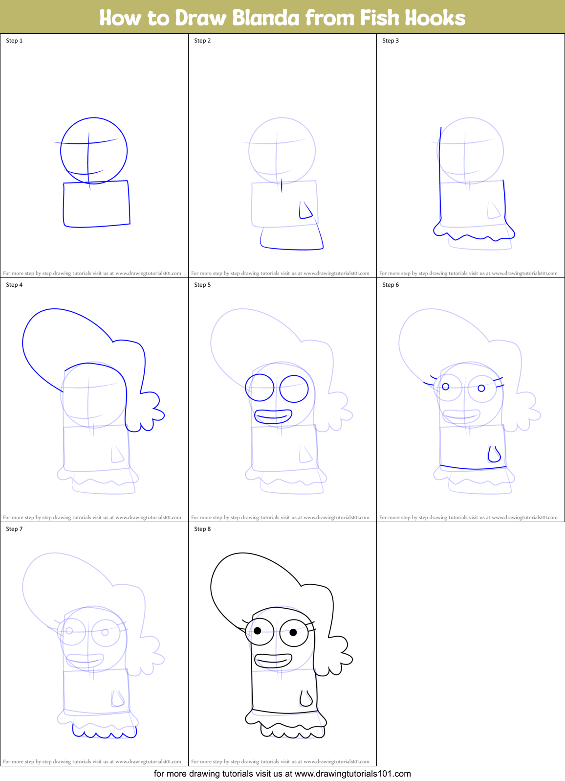 How to Draw Blanda from Fish Hooks Printable Step by Step