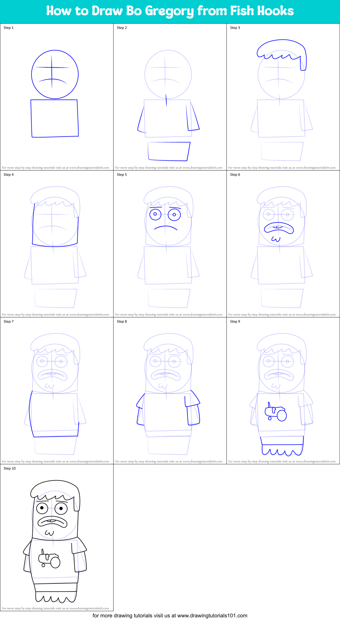 How to Draw Bo Gregory from Fish Hooks Printable Step by Step