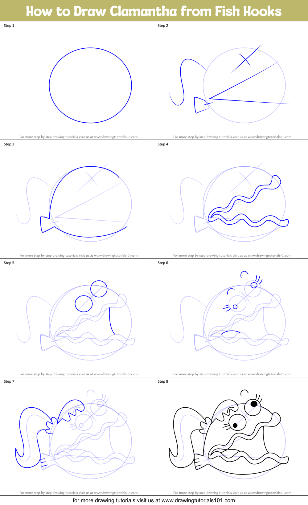 How to Draw Clamantha from Fish Hooks Printable Step by Step