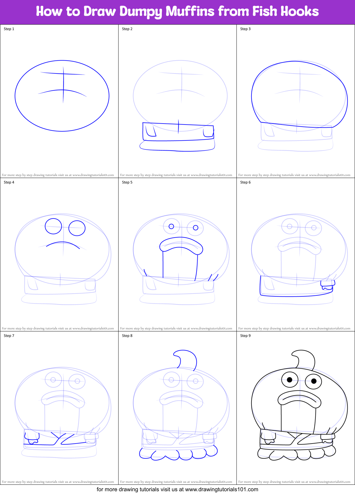 How to Draw Dumpy Muffins from Fish Hooks Printable Step by Step