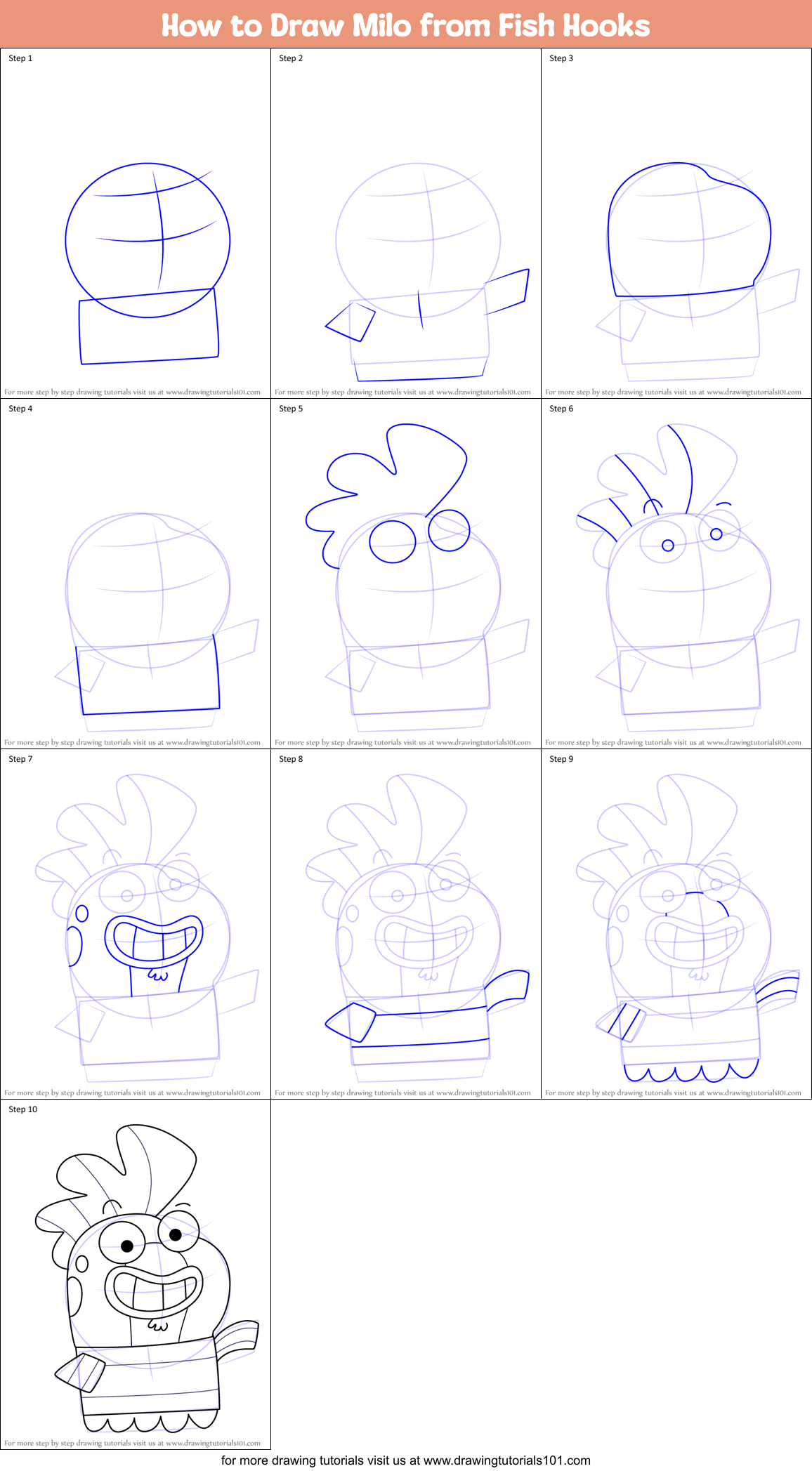 How to Draw Milo from Fish Hooks Printable Step by Step