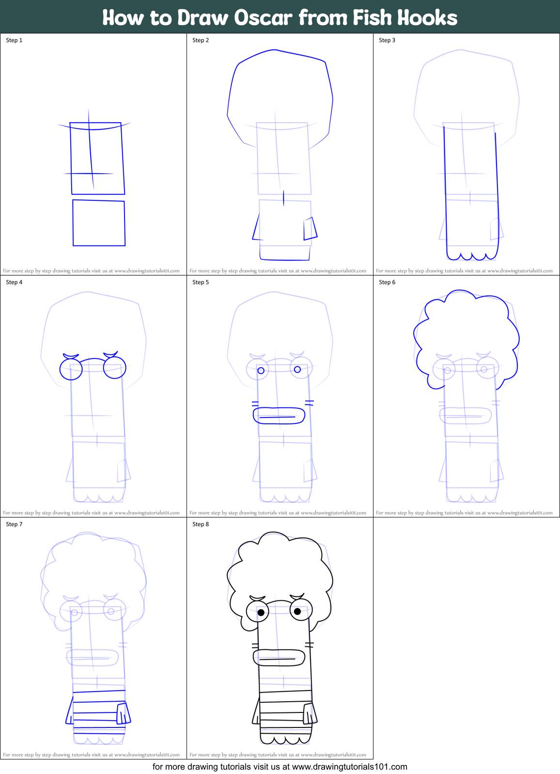 How to Draw Oscar from Fish Hooks Printable Step by Step