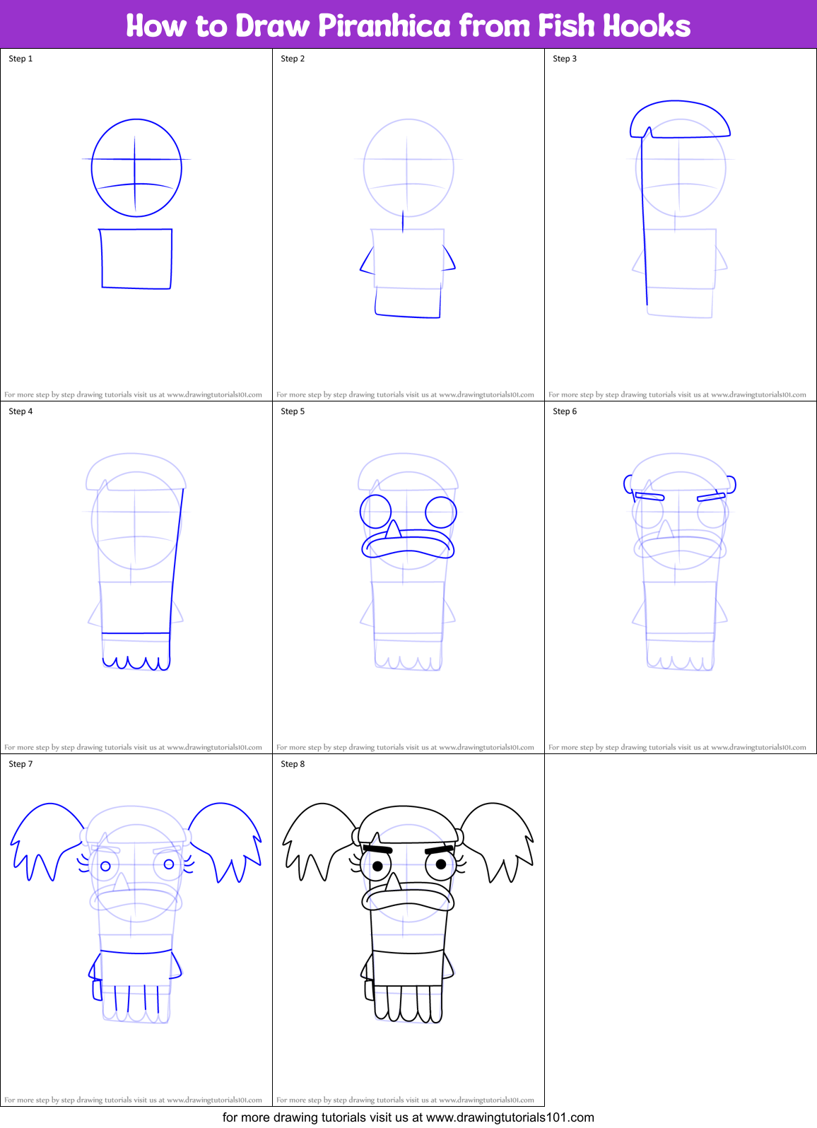 How to Draw Piranhica from Fish Hooks Printable Step by Step